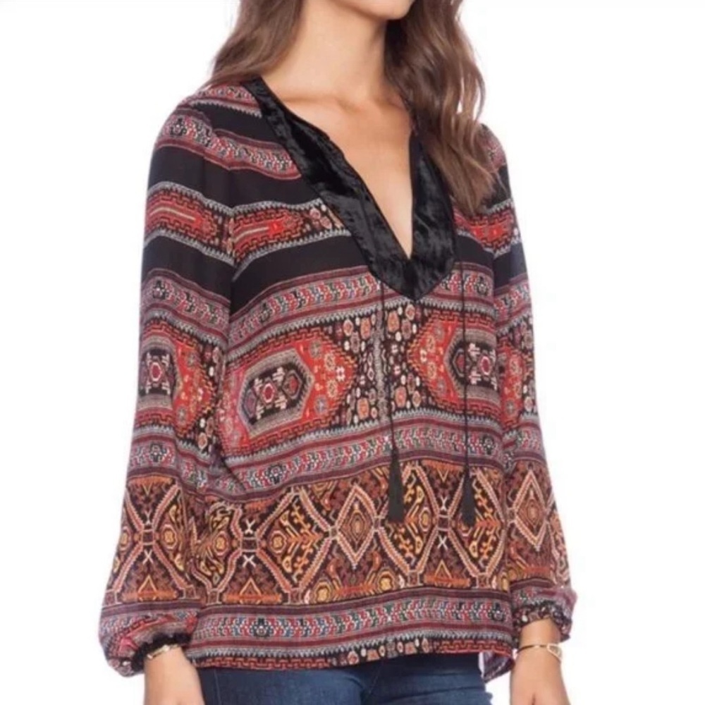 Anthropologie Sanctuary Velvet Trim Blouse